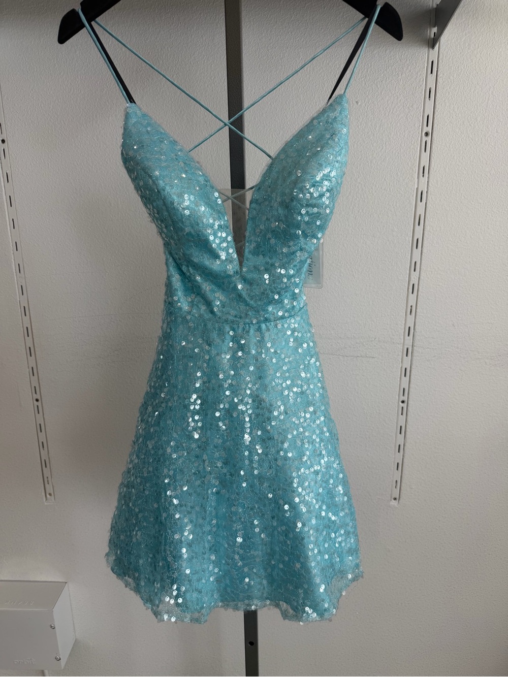Aqua Sequin Spaghetti Strap Dress 3104